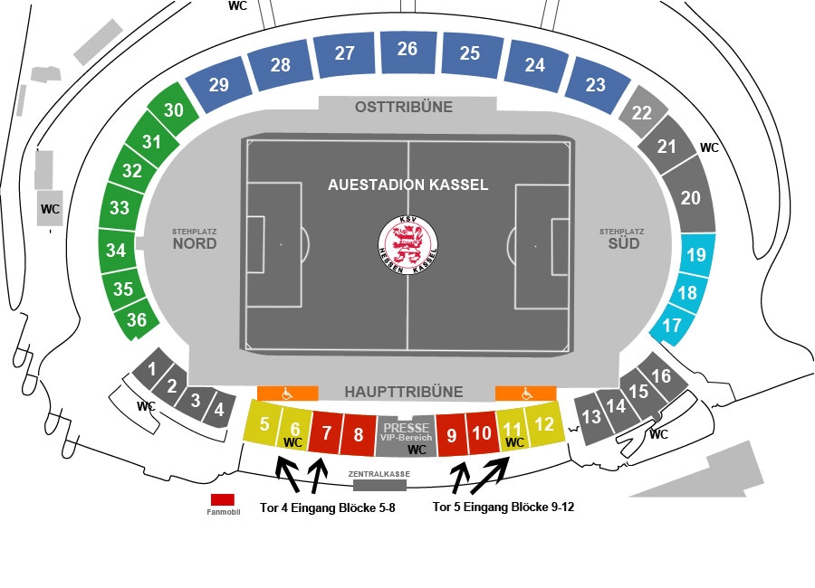 Überblick der Stadionzugänge