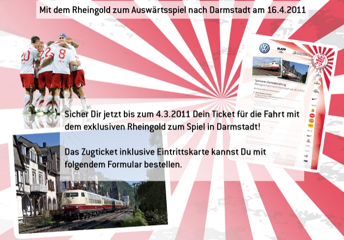 Exklusive Fahrt mit dem Rheingold zum Auswärtsspiel gegen den SV Darmstadt 98 am 16.4.2011