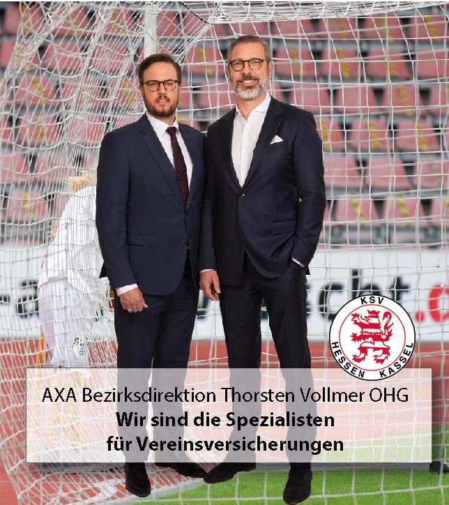 Die AXA Bezirksdirektion Thorsten Vollmer OHG, ist der neue Vereins- versicher beim KSV. Auf dem Bild die beiden Gesellschafter Martin Eckel und Thorsten Vollmer