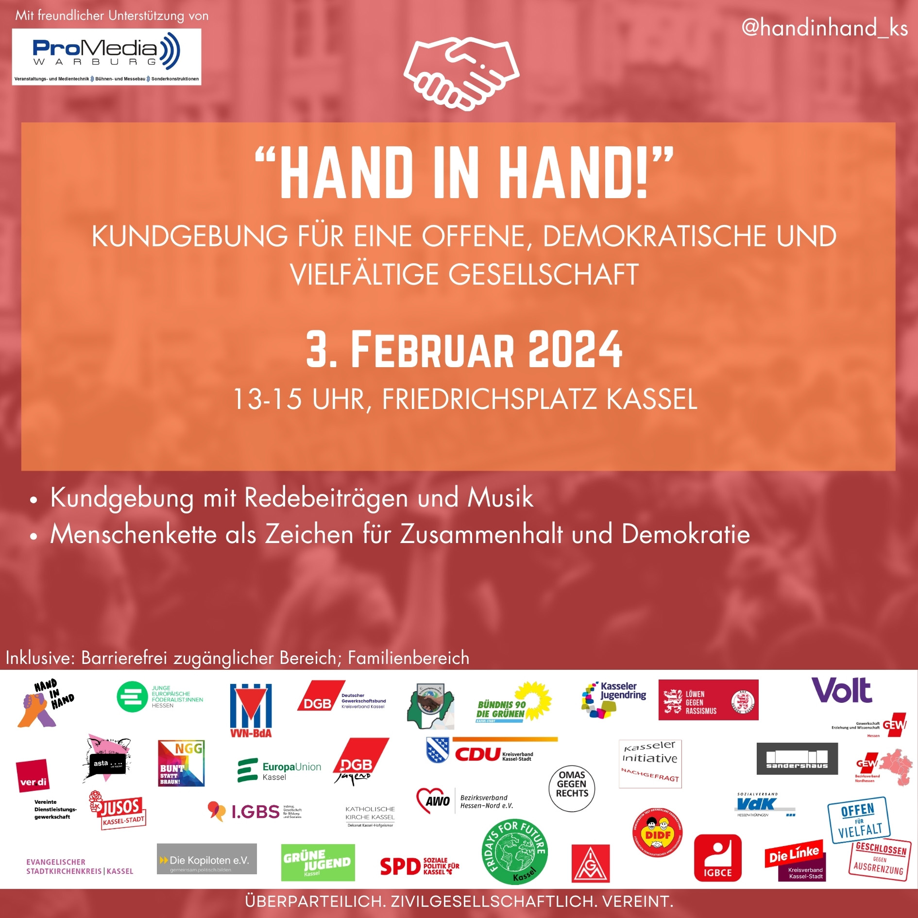 Hand in Hand für unsere Demokratie - Aufruf zur Demo am 3.2.2024 Hand in Hand für unsere Demokratie - Aufruf zur Demo am 3.2.2024