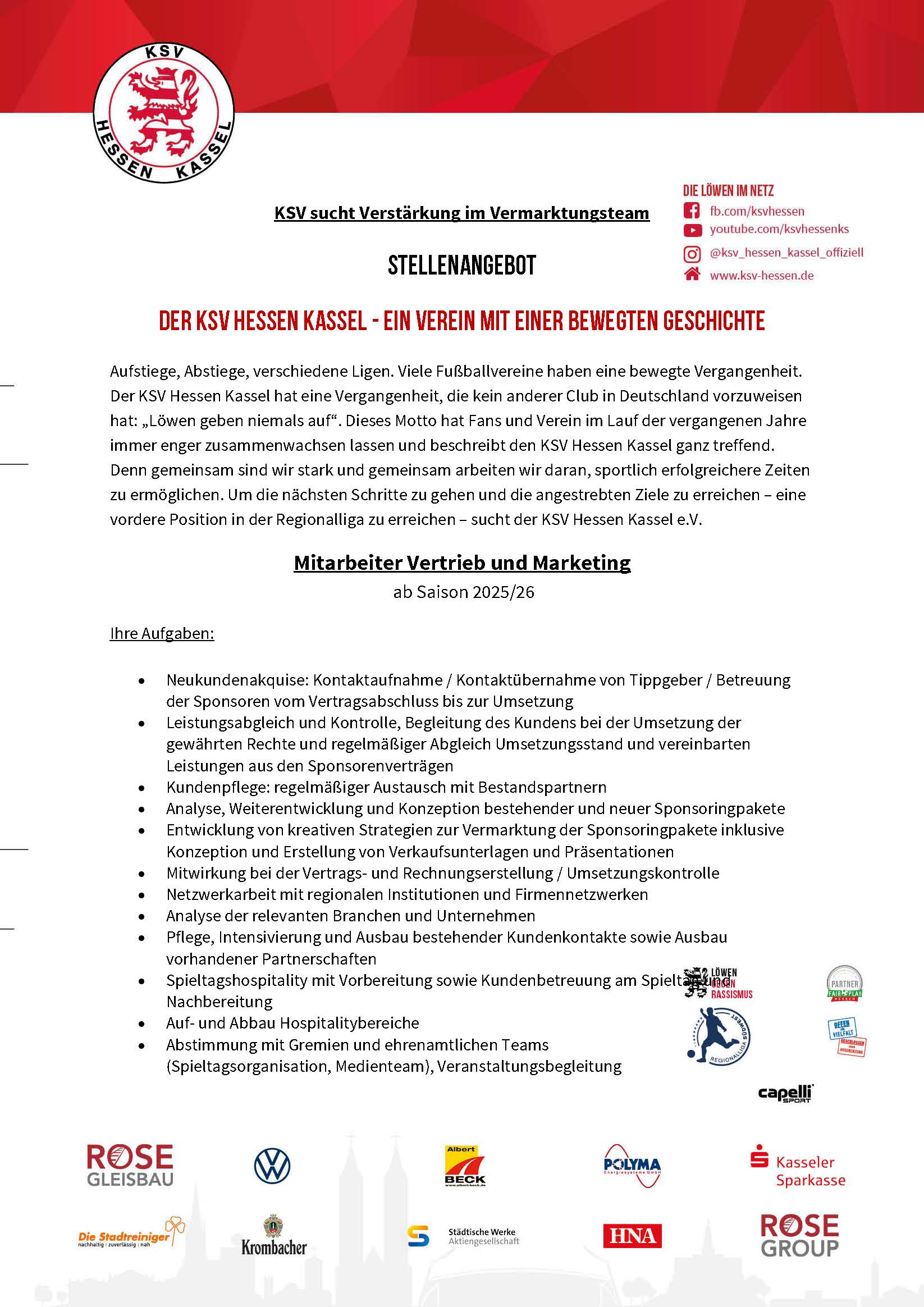 KSV sucht Mitarbeiter in der Vermarktung