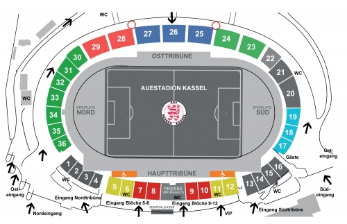 Übersichtsplan über die Eingangsbereiche ins Auestadion