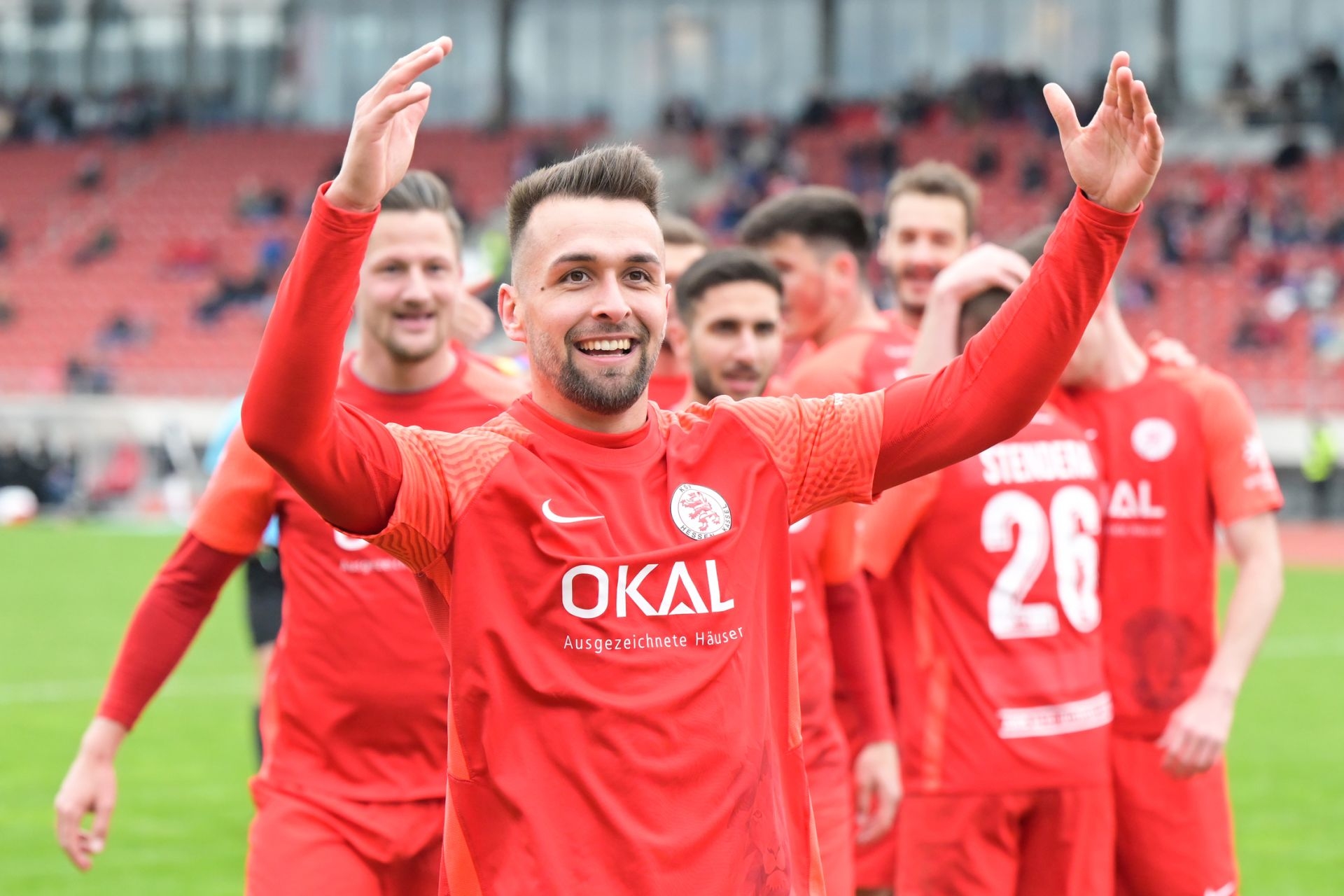 Regionalliga Sï¿½dwest, Saison 2021/22, KSV Hessen Kassel, TSG Balingen, Endstand 4:0, Jubel zum 3:0, Marco Dawid, Jubel